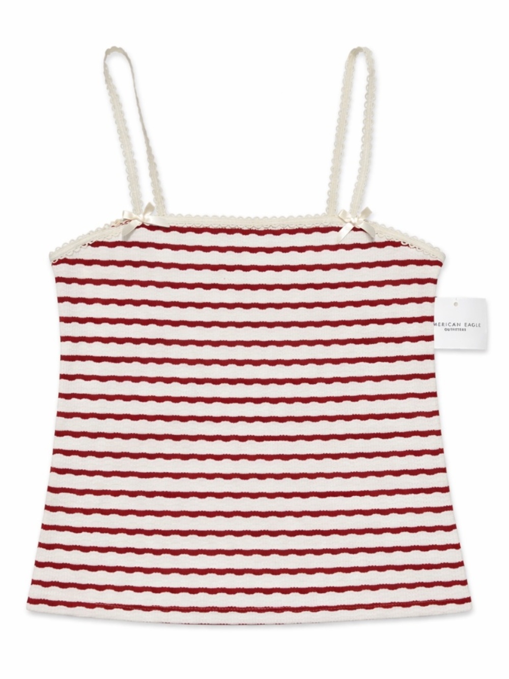 American Eagle Red & White Striped Lace Trim Cami – Size Small NWT
